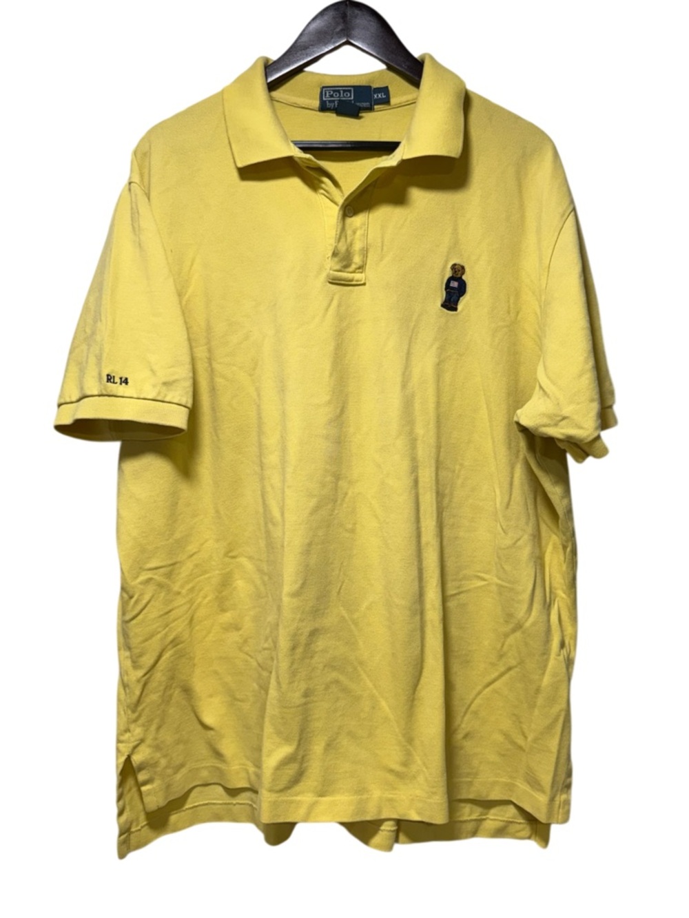 Vintage Polo Ralph Lauren USA Flag Polo Bear Polo Shirt Size 2XL Yellow